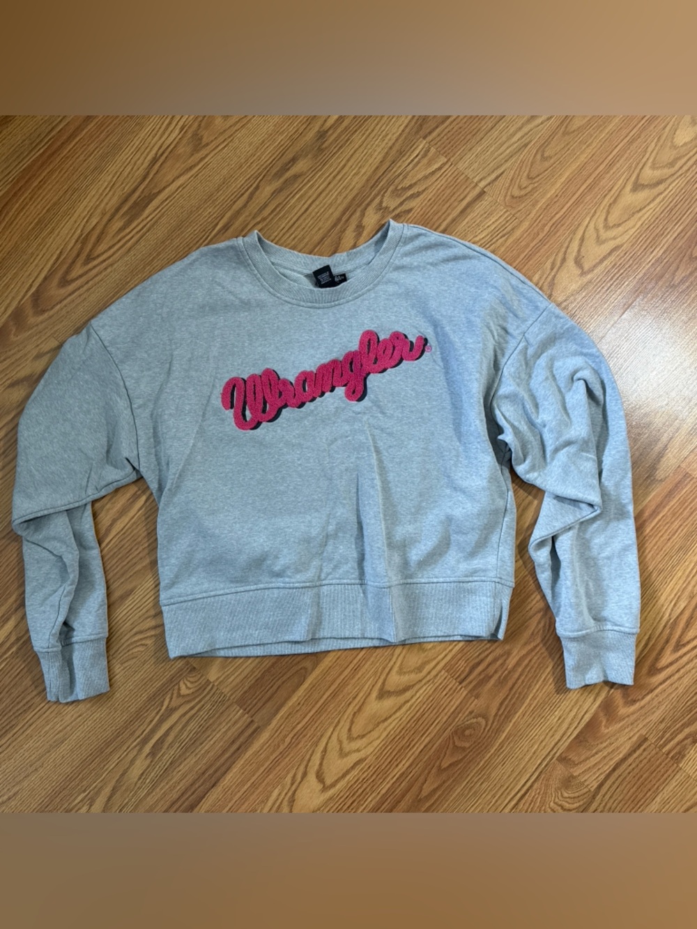 Wrangler Gray Crewneck Sweatshirt with Pink Script Logo